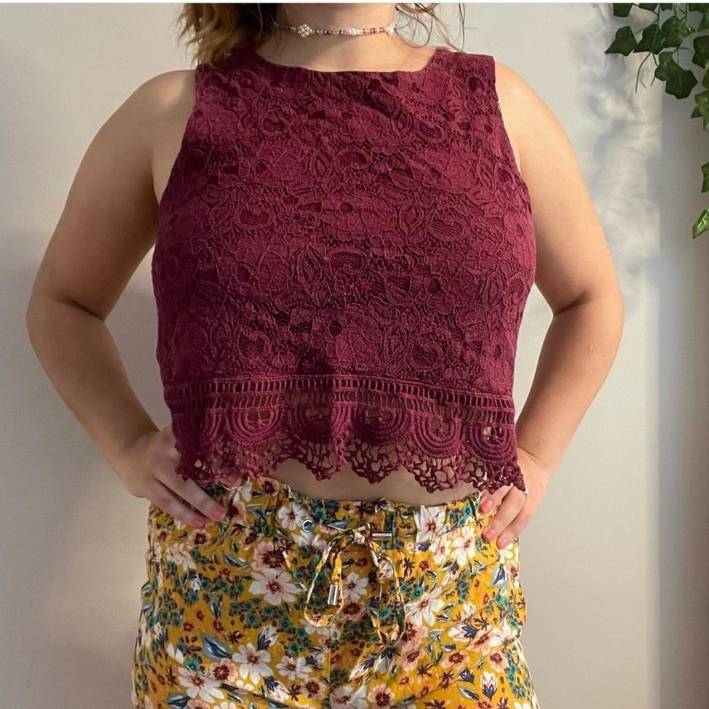 Burgundy Floral Lace Top